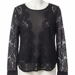 Rebecca Taylor Blouse Black Lace Sheer Top Medium Gothic Dark Romantic Feminine Photo 0