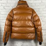 SAM. Isabel Vegan Down Puffer Jacket Faux Leather Stowaway Hood Saddle Brown S Photo 8