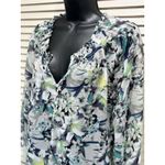 Ana Green/Gray/Purple Floral‎ Chiffon 3/4 Sleeve Blouse Size M Elastic Waist Green Size M Photo 1