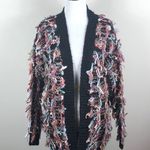 Long Sleeve Cardigan Open Front Popcorn Knit Black Photo 3