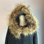 INC black jersey knit hooded jacket sherpa lined removable faux fur collar Size M Photo 4