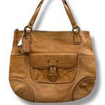 Coach  Tan Leather Shoulder Bag‎ Front Buckle Pocket Dual Handles Classic Style Photo 0