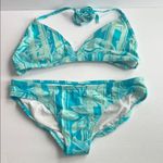 Nike retro teal floral design two piece bikini performance swimsuit, size 12 # Photo 0