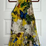 Roberto Cavalli Yellow Printed Silk Lace Detail Halter Floral Mix Print Top Photo 6