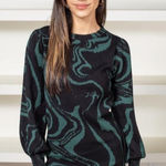 Lucy Paris Green Black Balloon Sleeve Mini Short Sweater Long Sleeve Dress Small Photo 0