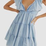 Free People  Adella Light Blue Cotton Tiered Mini Dress Size Medium Photo 0