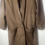 Vintage Coat Womens Genuine Leather Brown Long Double Breasted Trench 80’s Photo 6