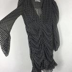 ZARA  Black Dot Draped Ruched Puff Long Sleeve Mini Dress Large Photo 11