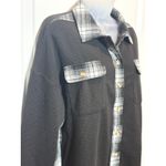 Womens Black Plaid Flannel Long Sleeve Button Up Shirt Medium Waffle Top Photo 3