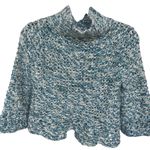 Free People  Blue White Marled Knit Button Front Cropped Cape Sweater Poncho S Photo 1