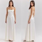 House Of CB House‎ of CB M A-C 'Anabella' Ivory Satin Lace Up Maxi Dress NWOT Photo 1