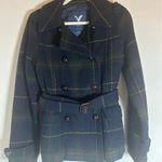 American Eagle  Outfitters Plaid Wool Blend Belted Peacoat Women’s M Vintage Y2K Photo 0