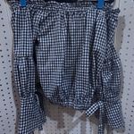 Active USA  Gingham Off The Shoulder Cropped Top Tie Front Long Sleeve M Photo 6