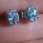 Simulated Blue and White Diamond Silvertone Brass Stud Earrings Photo 1