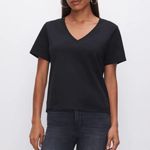 Good American Black V-Neck Short Sleeve Tee 100% cotton Photo 1