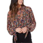 Free People  All Dolled Up Mesh Floral Long Sleeve Cropped Blouse XS Photo 2