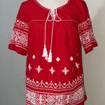 Sophie Max  red embroidered tassel tie front blouse Photo 3