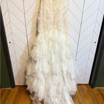 Casablanca Womens 12 Champagne Ivory Tulle Mermaid Ruffle Skirt Wedding Dress White Photo 3