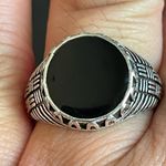 Round black obsidian S925 silver ring size 10.5 Photo 8