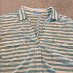 J. McLaughlin Blue and White Striped Linen Blend Button Down size XL Photo 1