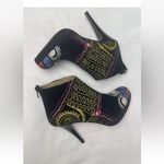 Scarlet Embroidered Heel Faux Suede Ankle Booties Stiletto Size 38 (US 7.5) Black Photo 1