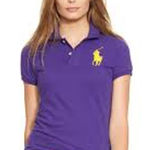 Ralph Lauren Big Logo Polo Shirt Tee Top Purple PREPPY Size Medium M Gold Cotton Photo 0