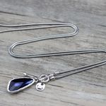 Silver 36" Long Faced Cristal Sweater Necklace Blue Womens Jewelry Photo 2