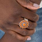 Paparazzi NWOT POPPY POP-TASTIC - ORANGE FLORAL SILVER RING -  Photo 0