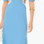 Tuckernuck Zeppelin Midi Dress Cut Outs Newport Blue White Braid Neck Medium Photo 0