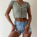 Como Black Grey Button Down Crop Top Photo 3