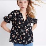 Madewell ‎Silk Notched Ruffle-Cuff Top Carnation Toss Photo 0