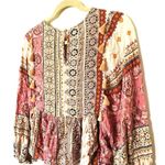 American Eagle Embroidered Balloon Sleeve Tassel Peasant Patchwork Peplum Top XS Pink Photo 8