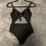 Shade & Shore One Piece Swimsuit Womens Size 32C Black Cut Out Tie Front Ribbed Photo 1