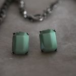 Source Unknown Funky 80's Faux Turquoise Silver Tone  Crystal Gemstones Necklace & Post Earring Photo 2