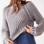 Free People  Gray Chunky Sweetheart Sweater XS Boho Cropped Baggy‎ Oversized Photo 0