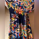MSK Navy Floral Maxi Dress M tropical floral resort wear gold accents maximalist Orange Size M Photo 6
