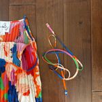 Sam Edelman Pleated Plisse Satin Belted Dress Size Large Multi Water Color Floral Photo 4