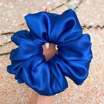 JUMBO Scrunchie Blue Satin Silk Oversized Scrunchie Xxl Scrunchie Photo 2