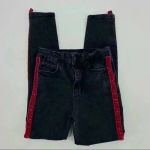 ZARA  Black Washed High Waisted‎ Red Velvet Stripe Jeans Size 4 Photo 3