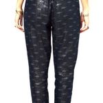 Free People  Linen Blend Easy Pleat Print Pants Metallic Photo 2