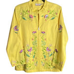 Quacker Factory  Size Medium Yellow Full Zip Jacket Embroidered Butterflies Photo 0