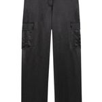 Theory Textured Satin Cargo Pants Women’s 16 Black Crushed Acetate NWT N0509214 Photo 0