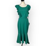 Bebe  Open Back Ruffle Midi Dress Women's Small Green Short Sleeve Hi-Low NWT Photo 2