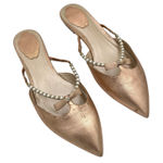 Rene Caovilla Rose Metallic Leather Flat Mules Faux Pearls Sz 38 Designer Chic Pink Photo 0