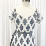 Sandro  Womens US 4 Illa Midi Dress Striped Lace Cold‎ Ruffle Shoulder Blue White Photo 3