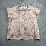 Solitaire Blouse XL Peach Eyelet Floral Ruffle Sleeve Cottagecore Boho Peasant Photo 1