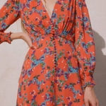 Saloni Eve Mini Dress Tangerine Sweetpeas Chiffon Viscose Smock V Neck Size 0 Orange Photo 0