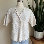 Vintage Hand Knit White Crochet Short Sleeve Sweater Ramie‎ Cotton Summer Top sm Photo 7