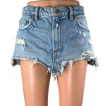 ZARA  Women's Blue High Waist Distressed Raw Hem Mini Cutoff Denim Jeans Shorts 4 Photo 0