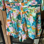 Pink Lily Vici romper colorful floral print off shoulder puff pleats vneck tropical Photo 5